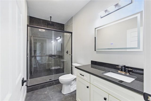 1219 S 36th St, Kansas City, KS 66106 - full bath featuring vanity, toilet, marble finish floor, and a stall shower