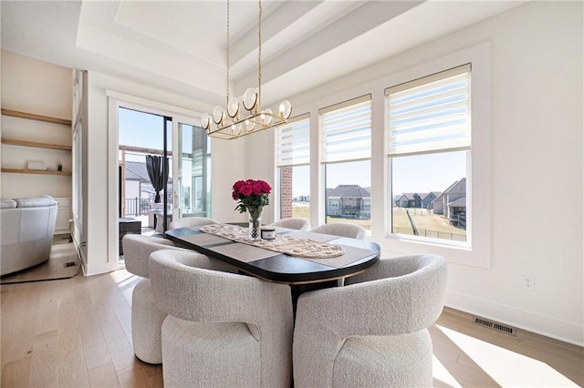 2171 NW Palisades Dr, Riverside, MO 64150 - dining space featuring a chandelier, plenty of natural light, and light wood finished floors