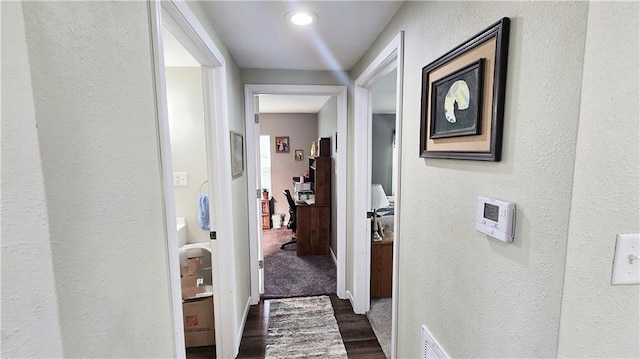 705 Heylman St, Fort Scott, KS 66701 - hallway with a textured wall and dark wood-style floors