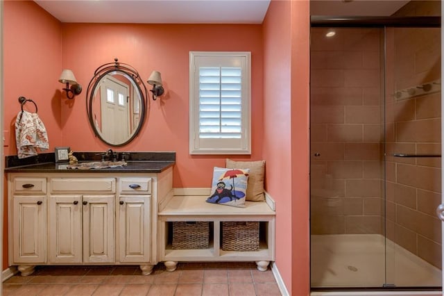 10318 Sagamore Rd, Leawood, KS 66206 - full bathroom with vanity, a shower stall, and tile patterned floors
