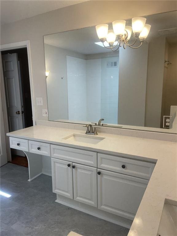 10318 Sagamore Rd, Leawood, KS 66206 - bathroom featuring vanity and a chandelier