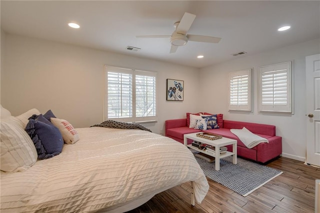 10318 Sagamore Rd, Leawood, KS 66206 - bedroom with wood finished floors, recessed lighting, and ceiling fan