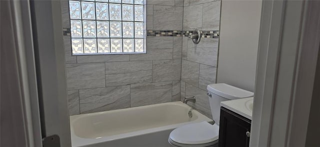 full bathroom featuring vanity, toilet, and washtub / shower combination