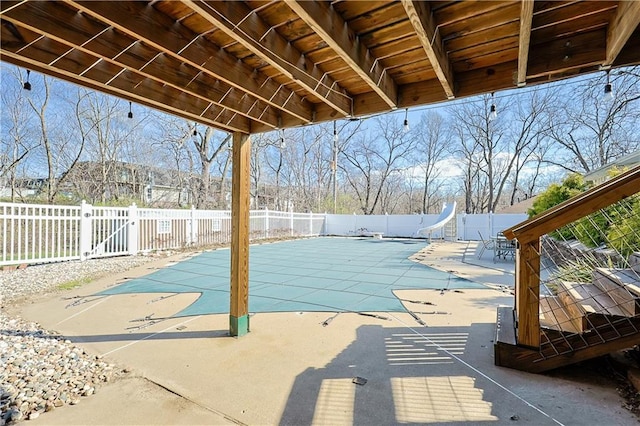 3402 Messanie St, Saint Joseph, MO 64501 - view of swimming pool featuring a fenced backyard, a water slide, and a patio area