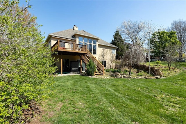 3015 SW 9th Ter, Lees Summit, MO 64081 - rear view of property with stairs, a deck, stucco siding, and a lawn