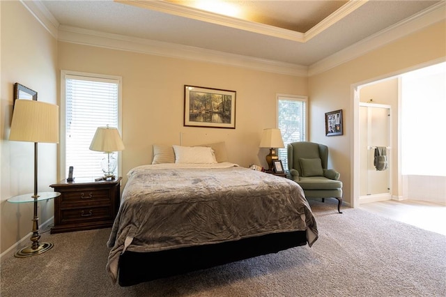 3015 SW 9th Ter, Lees Summit, MO 64081 - carpeted bedroom with a tray ceiling, baseboards, and crown molding
