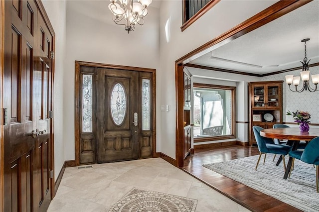 9701 Timber Meadows Dr, Lees Summit, MO 64086 - entrance foyer with a chandelier, baseboards, and plenty of natural light