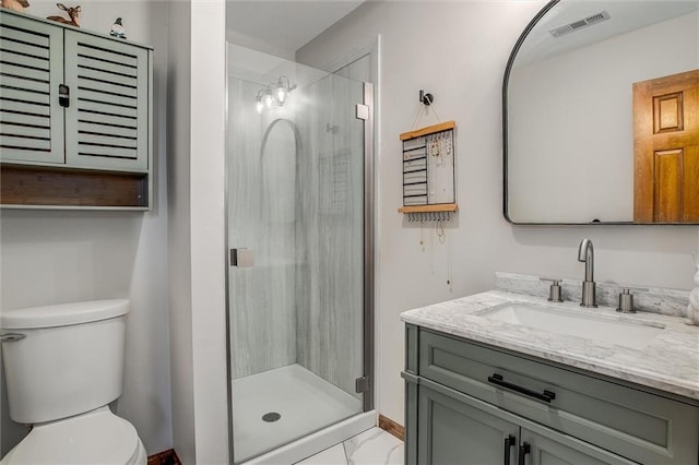 9701 Timber Meadows Dr, Lees Summit, MO 64086 - bathroom featuring vanity, marble look tiles, toilet, and a stall shower