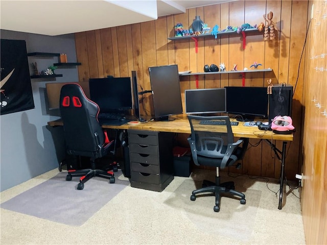 office with carpet and wood walls