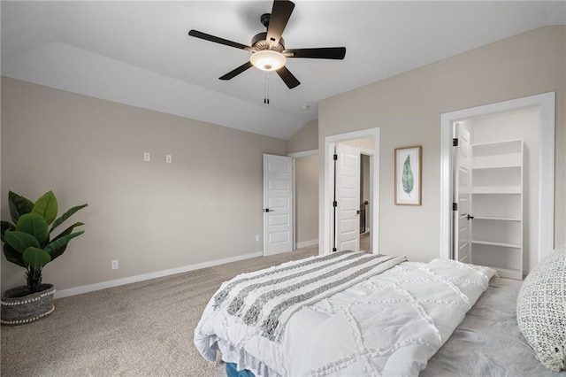 9238 Marion St, Lenexa, KS 66220 - bedroom with lofted ceiling, light colored carpet, baseboards, a spacious closet, and ceiling fan