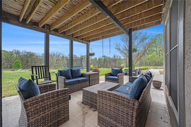 15511 Salem Rd, Excelsior Springs, MO 64024 - view of patio / terrace with an outdoor hangout area and view of scattered trees