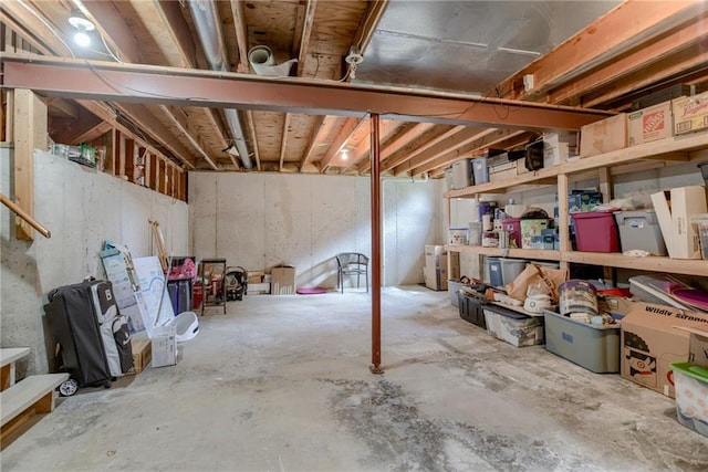 view of unfinished basement