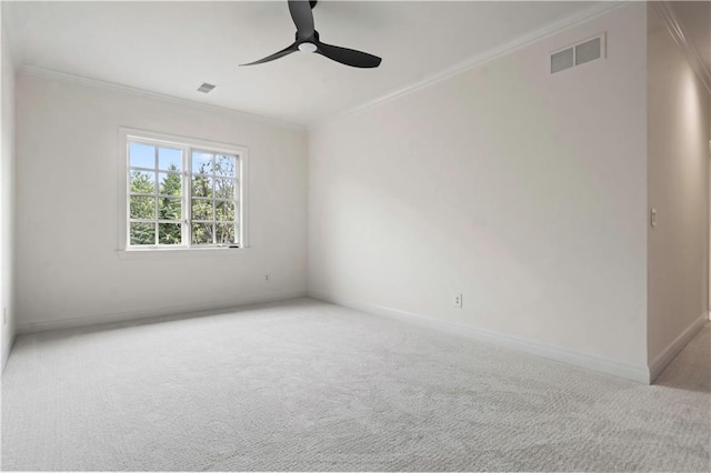 10408 Howe Ln, Leawood, KS 66206 - carpeted spare room featuring crown molding, a ceiling fan, baseboards, and visible vents