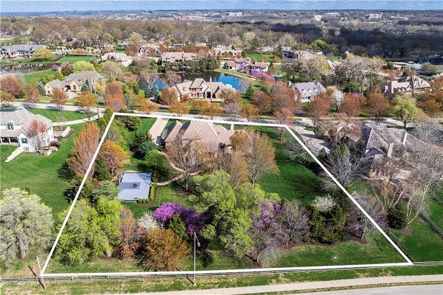10408 Howe Ln, Leawood, KS 66206 - bird's eye view featuring a water view and a residential view