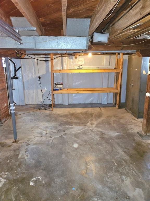 view of unfinished basement