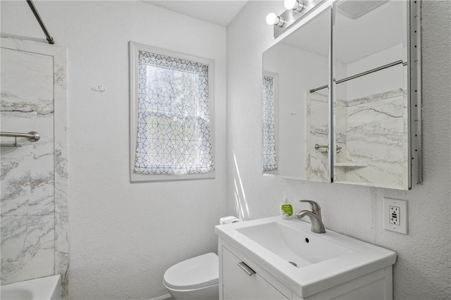 4001 E 55th St, Kansas City, MO 64130 - bathroom with toilet, vanity, and shower / tub combination