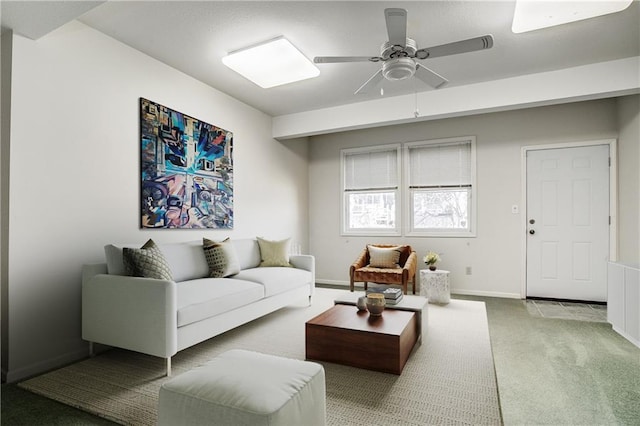 22804 E 28th Terrace Ct, Blue Springs, MO 64015 - carpeted living area featuring ceiling fan and baseboards