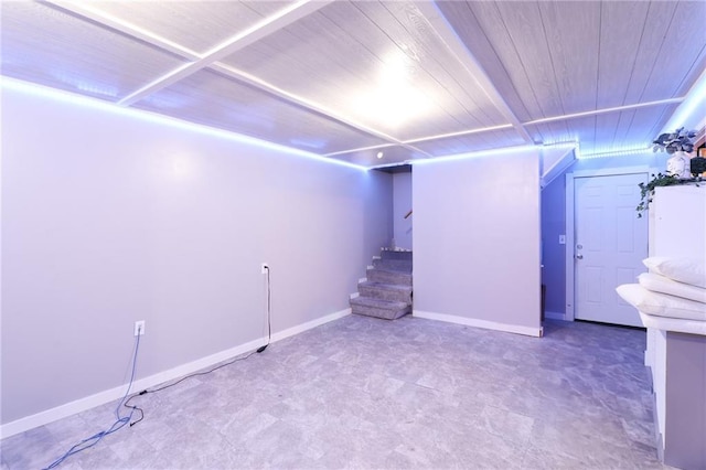 308 Acorn Pl, Warrensburg, MO 64093 - finished below grade area with wood ceiling and stairway