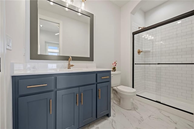 12313 W 169th St, Overland Park, KS 66221 - full bathroom featuring vanity, a stall shower, and marble finish flooring