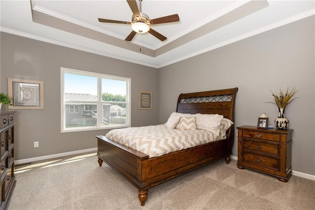 16487 W 166th Pl, Olathe, KS 66062 - bedroom featuring a tray ceiling, light carpet, crown molding, and ceiling fan