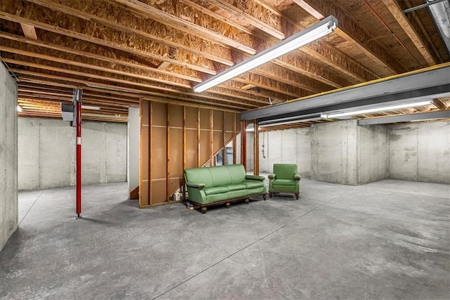 view of unfinished basement