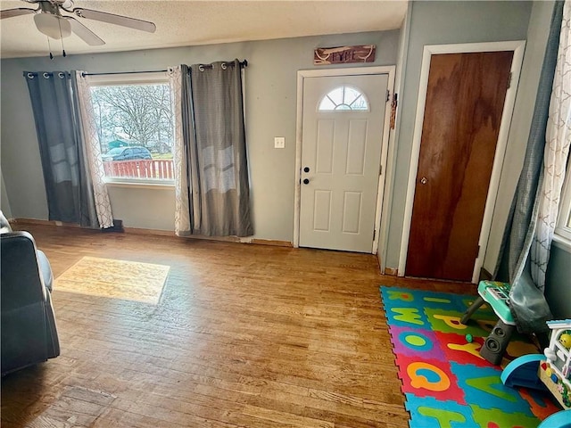 611 E Elm St, Hardin, MO 64035 - foyer with healthy amount of natural light, ceiling fan, and wood finished floors