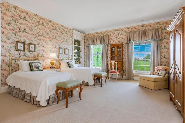 17960 S Bond St, Bucyrus, KS 66013 - bedroom featuring wallpapered walls, ornamental molding, and carpet floors