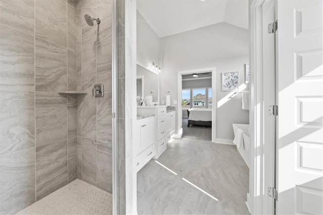 4275 Lake Shore Ct, Basehor, KS 66007 - bathroom featuring a shower stall, vanity, ensuite bathroom, and baseboards