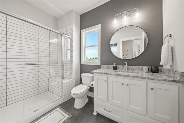 4275 Lake Shore Ct, Basehor, KS 66007 - full bath with toilet, vanity, a shower stall, and tile patterned floors