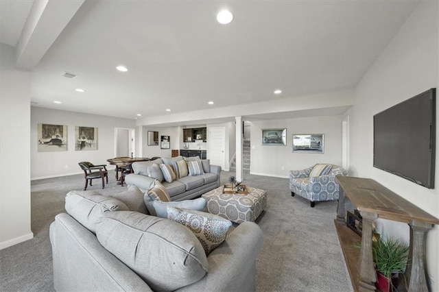 4275 Lake Shore Ct, Basehor, KS 66007 - carpeted living area with recessed lighting and baseboards