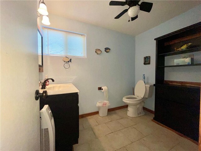 29243 Serene Ave, Warsaw, MO 65355 - bathroom featuring vanity, a ceiling fan, toilet, and tile patterned floors