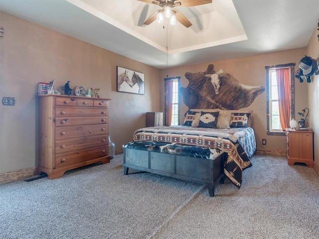 14199 County Road 191, Savannah, MO 64485 - carpeted bedroom with a ceiling fan and a raised ceiling