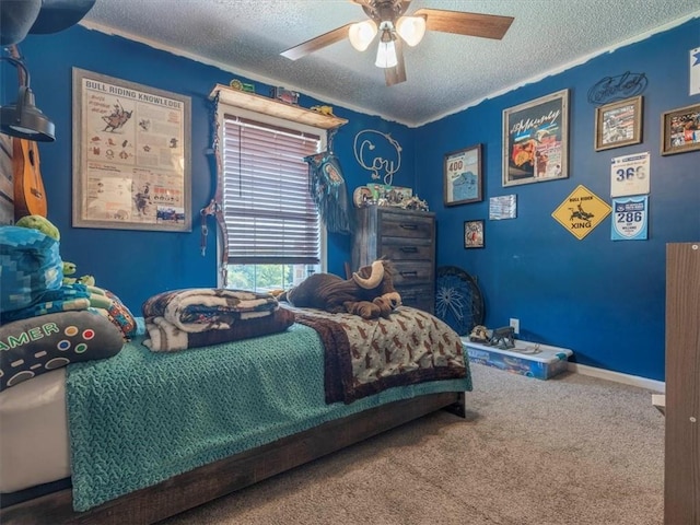 14199 County Road 191, Savannah, MO 64485 - carpeted bedroom featuring baseboards, a textured ceiling, and a ceiling fan