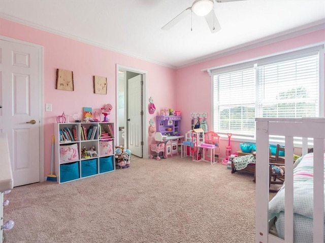 14199 County Road 191, Savannah, MO 64485 - bedroom featuring crown molding, ceiling fan, and carpet flooring