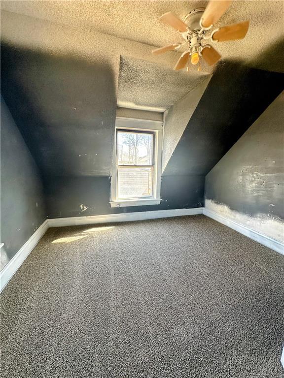 236 N Liberty St, Troy, KS 66087 - bonus room with lofted ceiling, baseboards, carpet floors, and a textured ceiling