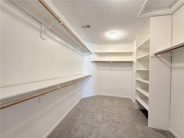 spacious closet with visible vents and carpet floors