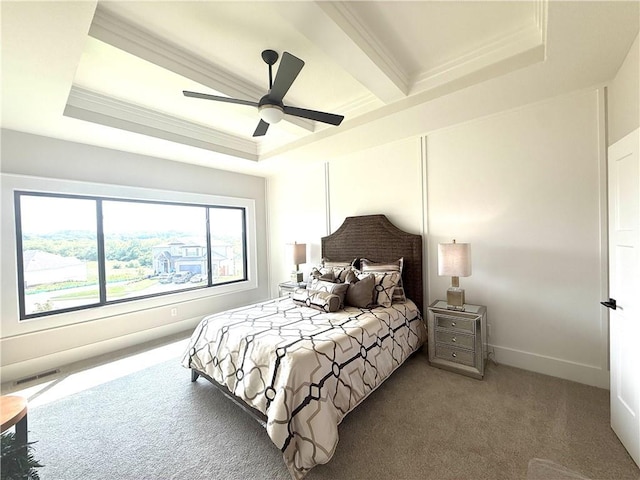 2317 SW Morris Dr, Lees Summit, MO 64082 - bedroom featuring carpet floors, crown molding, ceiling fan, and a raised ceiling