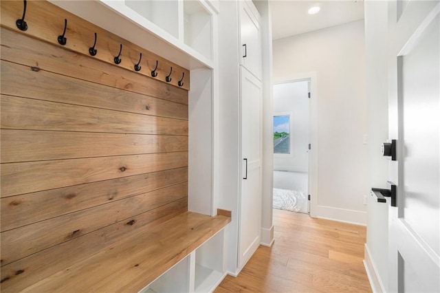 2317 SW Morris Dr, Lees Summit, MO 64082 - mudroom with light wood-style floors, baseboards, and recessed lighting