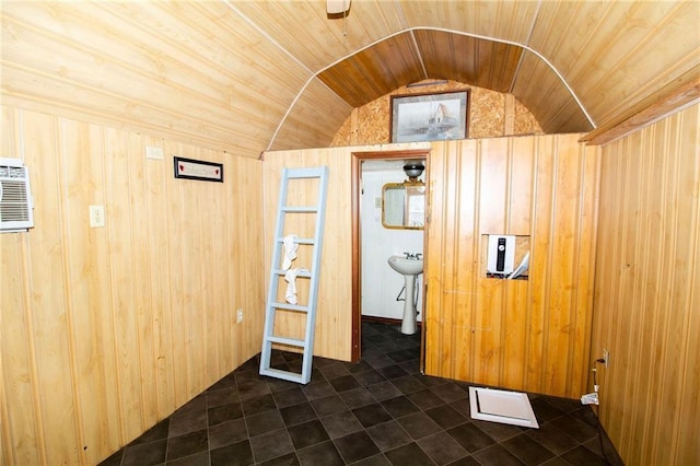 3819 Dogwood Dr, Stover, MO 65078 - interior space featuring wooden ceiling, wood walls, and lofted ceiling