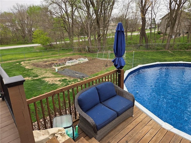6620 NW 136th St, Kansas City, MO 64164 - view of swimming pool with a fenced backyard, a yard, a deck, and a fenced in pool