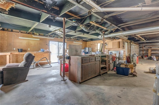 basement with a workshop area
