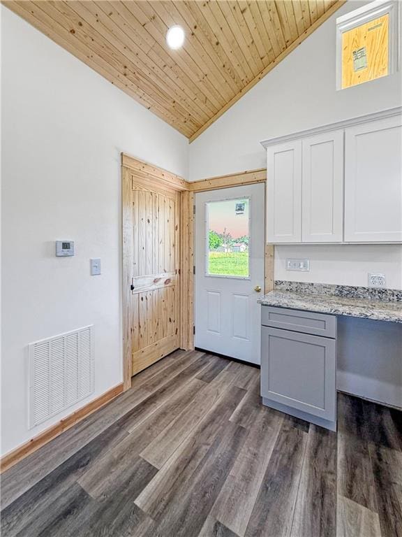 906 Park St, Cherryvale, KS 67335 - laundry area featuring wood ceiling, dark wood-style flooring, and recessed lighting