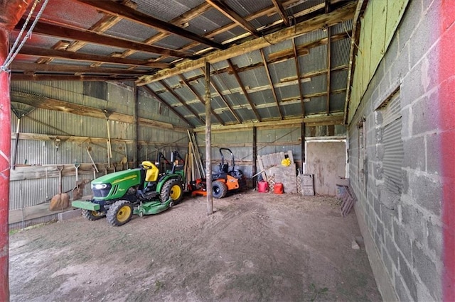 garage with metal wall