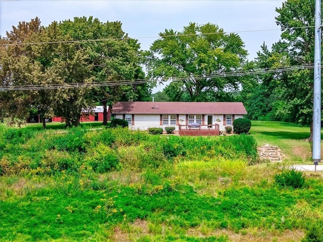 single story home featuring a front lawn