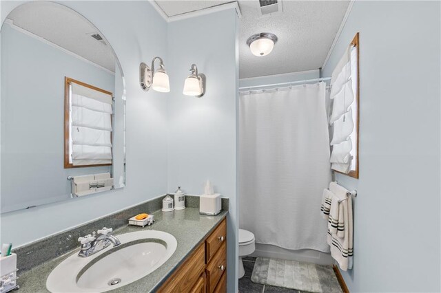 4012 NE Brooktree Ln, Kansas City, MO 64119 - full bath with vanity, ornamental molding, tile patterned flooring, toilet, and visible vents