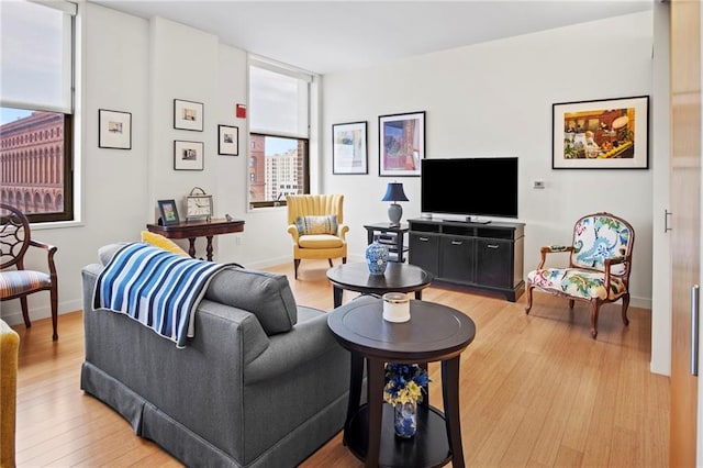 912 Baltimore Ave Unit 802, Kansas City, MO 64105 - living room featuring light wood-type flooring and baseboards