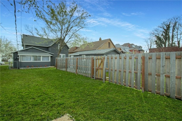 view of yard with a fenced backyard
