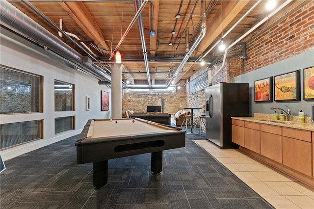 308 W 8th St Unit 505, Kansas City, MO 64105 - rec room with a sink, brick wall, and billiards