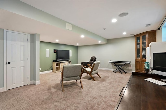 1216 SE Meridian Dr, Lees Summit, MO 64081 - home office with recessed lighting, light colored carpet, and baseboards