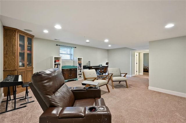 1216 SE Meridian Dr, Lees Summit, MO 64081 - living area featuring light colored carpet, recessed lighting, and baseboards